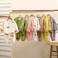 Children Autumn Winter Fleece Lining Pajamas Set New Style Boys Girls Cloud Fleece Loungewear Size 9