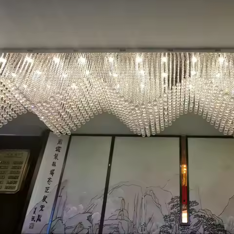 Rectangular Wave Crystal Chandelier Hotel Lobby Villa Club Lobby Restaurant Project Ceiling Lighting