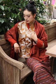 Goddess Style Two-Piece Set Bhutan Skirt New Chinese Style Retro Long Dress Tibet Traditional Clothi