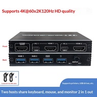KVM switch, HD 4K 60Hz, 2 PC computers sharing monitor, keyboard, and mouse