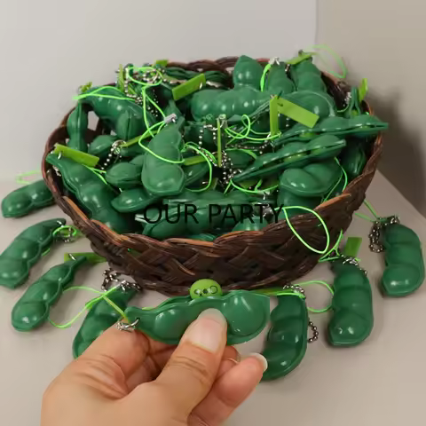 10Pcs Squeeze Edamame Antistress Peas Beans Fidget Toys Keychain for Kids Adults Birthday Party Favo