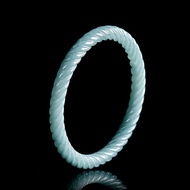 TIMESWIND Natural A-grade Jade Blue Round Twists New Bangle for Women with Certificate