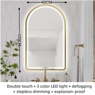 Intelligent bathroom mirror anti fog arch door mirror LED wall mounted mirror with light 3-color lig