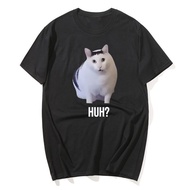 Cat Saying Huh? Funny Meme T-Shirt Men Women 100% Cotton Breathable Short Sleeve Oversized  Fashion