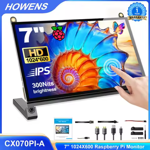 HOWENS 7 Inch Raspberry Pi 4/3/2/B/B+/A+ Monitor 1024x600 IPS 5-Points Capacitive Touchscreen Drive 