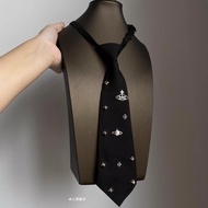 3.2 Korean Style Black Saturn Rivet Tie Female Niche Design Sense Preppy Style Scarf JK Unique Bow T
