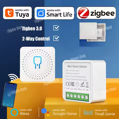 Tuya Mini Smart Switch Zigbee 3.0 Version 2-Way Control Home Automation App Remote Timing Support Al