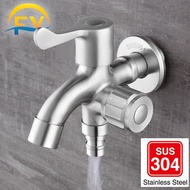 FY Two Way Water Tap Multifunctional Stainless Steel SUS304 Bathroom Washing Machine Faucet 2 Outlet Kitchen Sink Basin