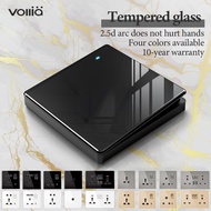 Vollia Rimless 1/2/3/4 Gang 1/2 Way Switch for House 13amp Electrical Modern Sockets Switches Off/on Lamp Black Tempered Glass Wall Switch Panel for Lighting 20A Power Water Heater Switch 3 Pin Plug with USB Universal Wall Outlet Speed/Dimming Switch