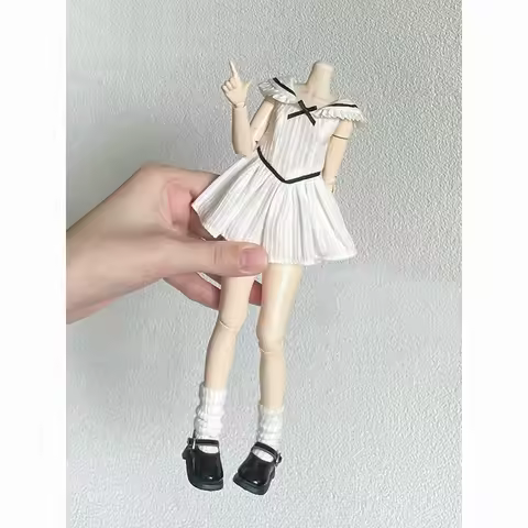 DLBell Fashion Blythe Clothes White Sleeveless College-style Dress Mini Party Dresses for Blythe OB2