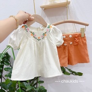 Bộ thiết kế Babydoll thêu hoa bé gái