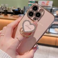 Alloy Heart Element Fashion Electroplated Metal Foldable Rotating Heart Crystal Studded Phone Case C