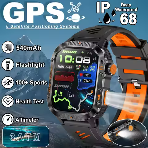 2025 New GPS Smartwatch 2.01" HD 540mAh LED Flashlight Health Test 100+ Sports Mode Altimeter IP68 W