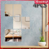 [Flowerhxy1] 4x Mirror Sticker Removable Easy to Use Mirror Tiles for Gym Door Wall Decor