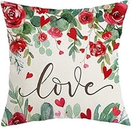 AACORS Valentine's Day Pillow Cover 16X16 Inch Red Heart Rose Floral Love Decor Holiday Farmhouse Pi