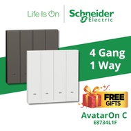 Schneider Electric AvatarOn C 4 Gang 1 Way / 4 Gang 2 Way Switch (16AX/250V) - E8734L1F / E8734L2F