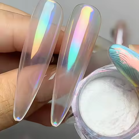 1Jar Mint Green Aurora Chrome Nail Powder Mermaid Green Nail Glitter Dust Transparent Mirror Chrome 