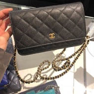 全新預售 巴黎Chanel woc wallet on chain 香奈兒黑色牛皮魚子醬 （可當手包）
