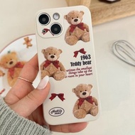 紅色絲帶小熊米色手機殼矽膠保護套