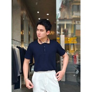 Purple blue Polo T-shirt with striped collar AF387