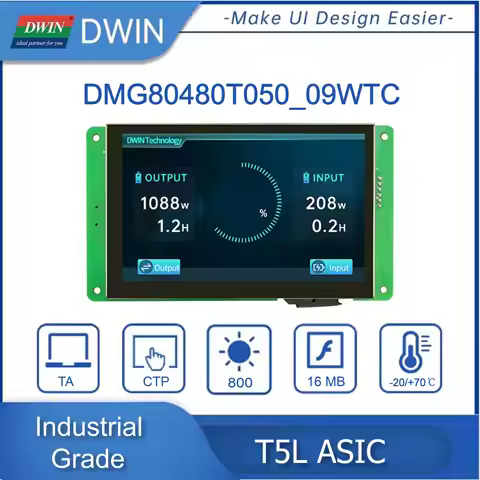 DWIN 5.0 Inch 800*480 HMI/TFT/LCD/IPS Model:DMG80480T050_09W(Industrial Grade) RTC/Buzzer TTL/RS232 