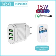 KIVEE Charger fast charging 15W USB*3 QC 4.0 Kepala Charger iphone