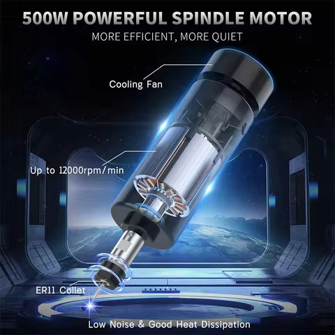 500W Air Cooled Spindle Motor 12000RPM ER11 Chuck Spindle 52mm Diameter 100VDC Motor for CNC Milling