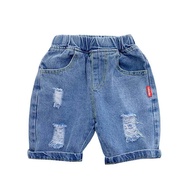 คร็อปแพนท์ยีนส์สีน้ำเงินสำหรับเด็กชายคุณภาพสูงกางเกงขาสั้นสำหรับฤดูร้อน1-10yrs
