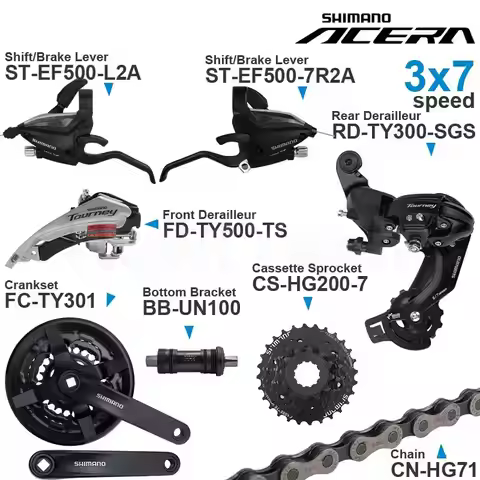 SHIMANO ALTUS Acera 3x7 Speed Groupset include EF500 Shifter TY500 Front/ TY300 Rear Derailleur Cass