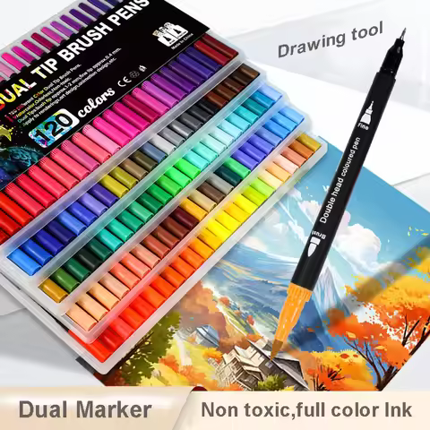 12-168 Colors Dual Brush Pens Art Markers, Fineline/Brush Tip for Adult /children Coloring Lettering