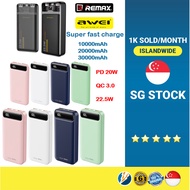 (SG) REMAX AWEI 22.5W 10000mAh 20000mAh 30000mAh 10K 20K 30K Power Bank PD20W USB Charger Type C Fas