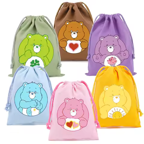 Cute Care Bears Drawstring Bag New Girls School Coin Purse Women Travel Organizer Makeup Pouch Kids 