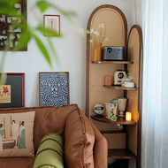 HESHIBOYA | Vintage Rattan Decor Corner Shelf Cabinet
