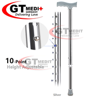 GT MEDIT GERMANY 10 Point Adjustable Height Flexible Cane Walker Crutch Walking Aid Mobility Stick / Tongkat