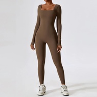 สต๊อกพร้อมส่ง) Jumpsuit Gym Workout Yoga Wear Dance Fitness Long Sleeve Jumpsuit Sports Jumpsuit Leg