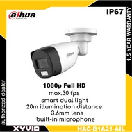 DAHUA HAC-B1A21-A-IL Analog 2MP Fixed 3.6mm Lens Build In Mic 4 IN 1 Smart Dual Light HDCVI Bullet C