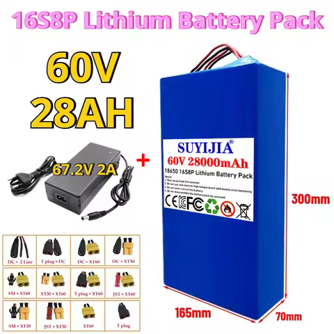 60V 28Ah battery 16S8P 1000W~3000W 67.2V lithium battery built-in BMS high-power lithium-ion electri