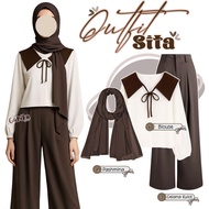 3-in-1 Oneset (Blouse, Pashmina Hijab, Culottes) Simple Women's Casual Office Outfit - GNK2