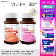 [ Beauty WhiteSet  2 ขวด ] Vistra Acerola Cherry 1000mg PLUS Citrus Bioflavavonoids ( 45 เม็ด ) + VI