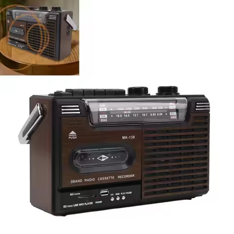 Portable Cassette Player Retro with 4 Band AM SW FM Radio Near Field Effect for Car Wood Grain Porta