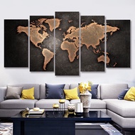 5 Pieces Retro World Map Decoration Pictures  Abstract Canvas for Living Room Wall Art Poster Painti