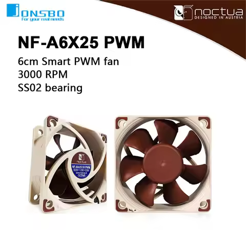 Noctua NF-A6X25 60x60x25mm 12V/5V 3pin/4pin PWM Intelligent Temperature Control SSO Magnetically Sta
