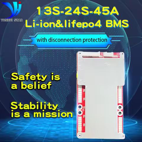 Bms 13s 14s 16s 17s 20s 24s 48v 60v 72v 45a Li-ion and Lifepo4 Battery Protection Board With Balanci