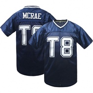 Men's #T8 Navy Blue Rugby Jersey, MCRAE Embroidered Design, Classic Retro Mesh Loose V-Neck Short Sl