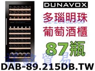 祥銘匈牙利Dunavox多瑙明珠葡萄酒櫃崁入式87瓶DAB-89.215DB.TW雙溫控紅酒櫃請詢價