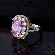 AIFEI JEWELRY Pink Ring Diamond 純銀戒指 Korean 925 Perak Luxury For Perempuan Women Crystal Original Accessories Sterling Cincin Adjustable Square Silver R629