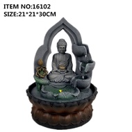Indoor Air Humidifie Waterfall Fountain Office Tabletop Relaxation Fountain View With LED Light Lucky Feng Shui Buddha Statue