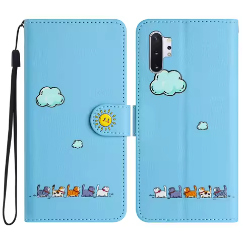 For Samsung Galaxy Note 10 Pro / Note 10 Plus Cover Cartoon Cat Style Softshell Flip Leather Case