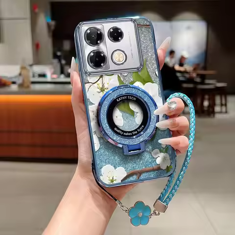 Note 40Pro White flowers Plating Bracelet Holder Phone Case For Infinix Note 40Pro 30Pro 40 30i 20 1
