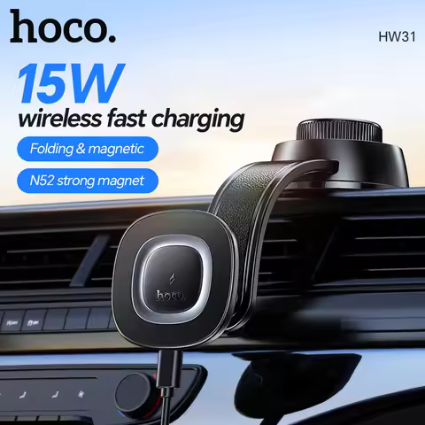 HOCO 15W Wireless Magnetic Fast Charging Holder in Car For iPhone 16 15 Pro Max N52 Strong Magnets A